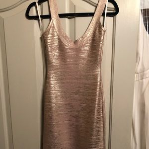 NWT Herve Leger rose gold floor length gown